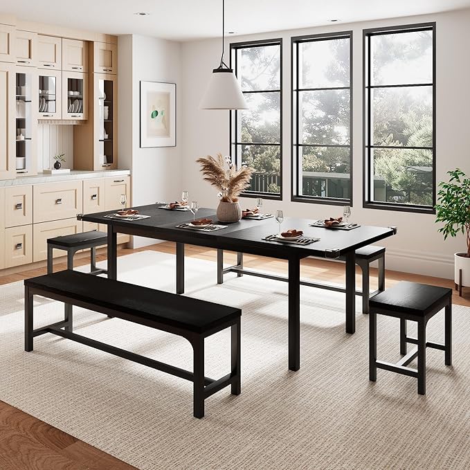 5-Piece Dining Table Set for 4-6, Metal Frame & MDF Board, Farmhouse - Image 7