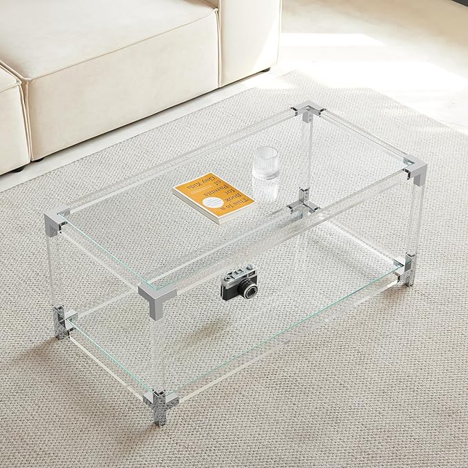 Saint Mossi 202302CR Glass Coffee Table, Double Layer Glass Coffee Table by SaintMossi
