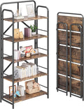 4NM No Assembly Folding Bookshelf 5 Tiers Vintage Industrial Black Book Shelf by 4NM