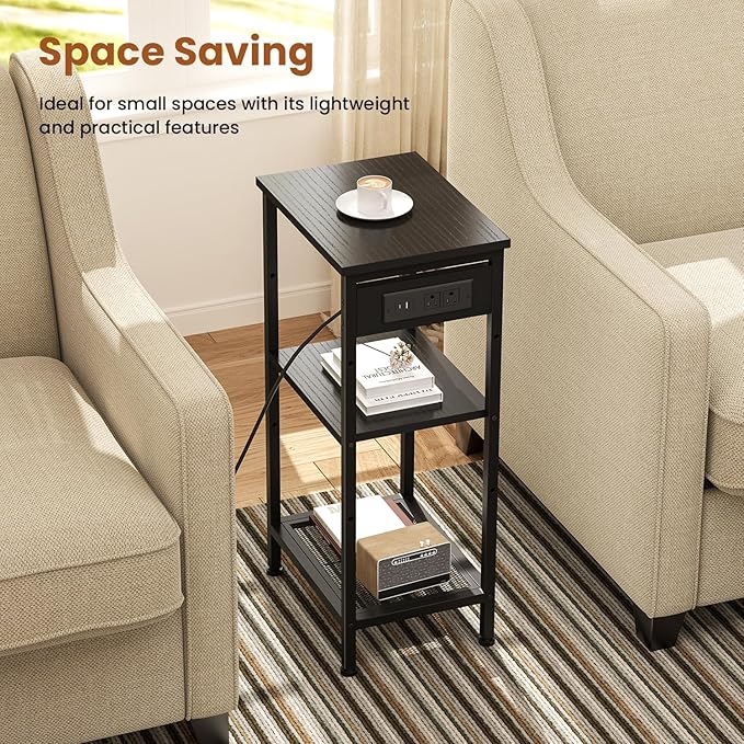 Tall End Table with Fast Charging Station, 3 Tier Narrow Side Table with - Image 6