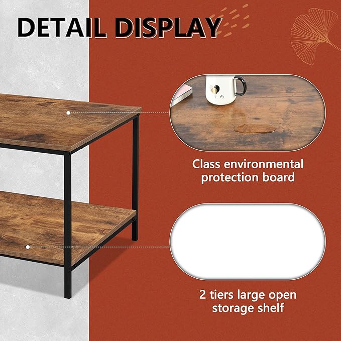 SENIG Small Brown Rectangle Wood and Metal Coffee Table - Image 4