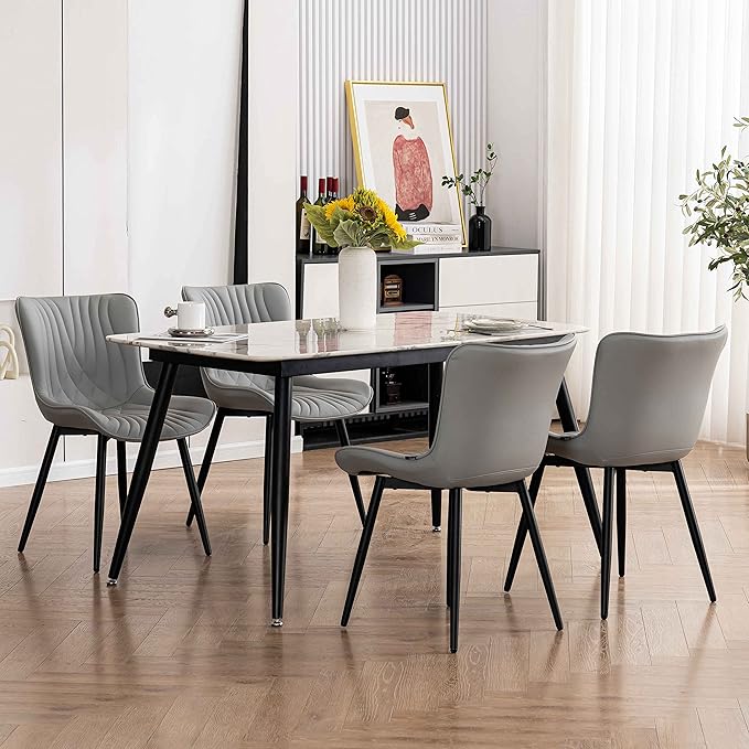 YOUTASTE Grey Dining Chairs Set of 2 Faux Leather Upholstered Kitchen Dining - Image 7