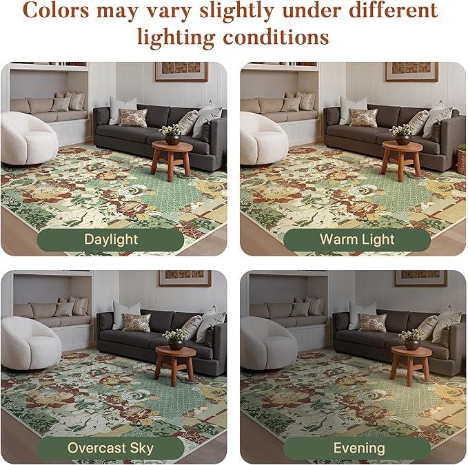 GENIMO 5X7 Floral Area Rugs for Living Room, Machine Washable Non Slip Vintage - Image 6