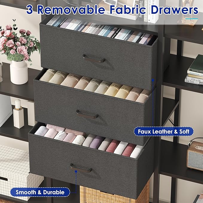 73.6" Tall Bookshelf with 3 Drawers and 16 Storage Shelves, Industrial Bookcase - Image 3