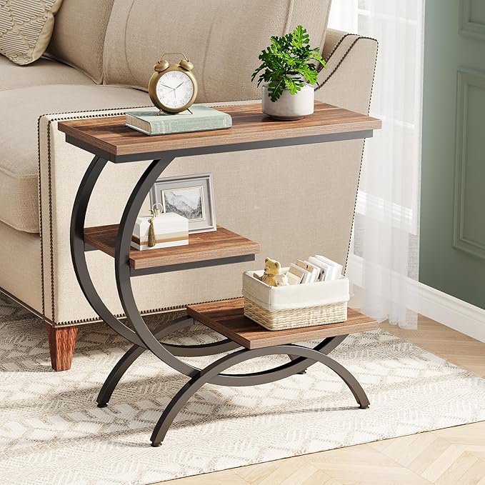 Tribesigns C-Shaped End Table Set of 2, Industrial 3-Tier Small Side Table - Image 4
