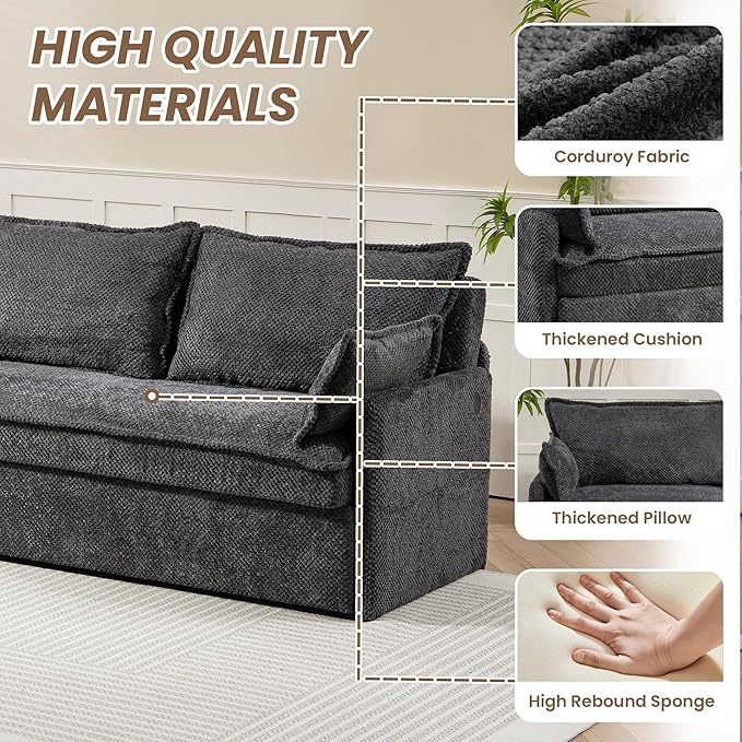 Furnimart 59.5" Queen Size Pull Out Sofa Bed, 3 in 1 Convertible Sleeper Bed - Image 6