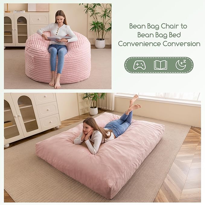 Giant Bean Bag Chair Bed for Adults, Convertible Beanbag Folds from Lazy Chair - Image 3