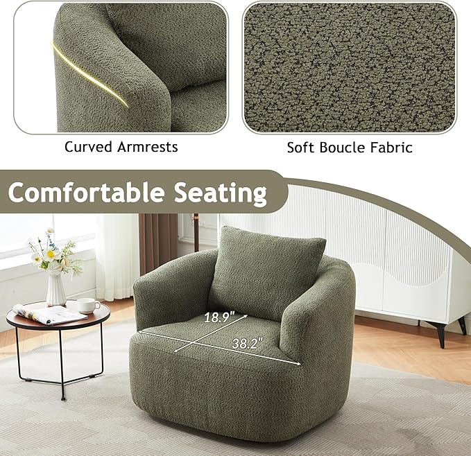 Merax Modern Cozy Chenille 360° Swivel Sofa Chair w/a Throw Pillow, 38.2" - Image 4