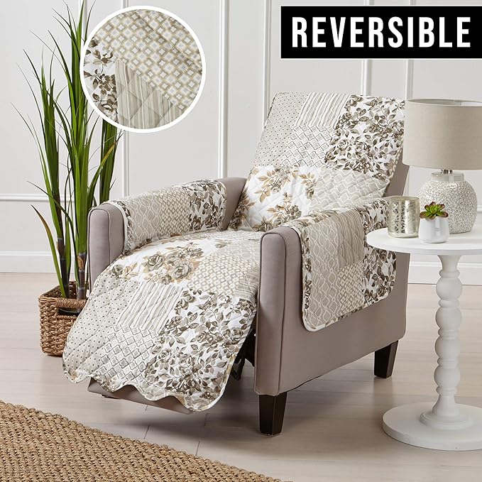 Great Bay Home Patchwork Scalloped Printed Furniture Protector Stain Resistant - Image 4