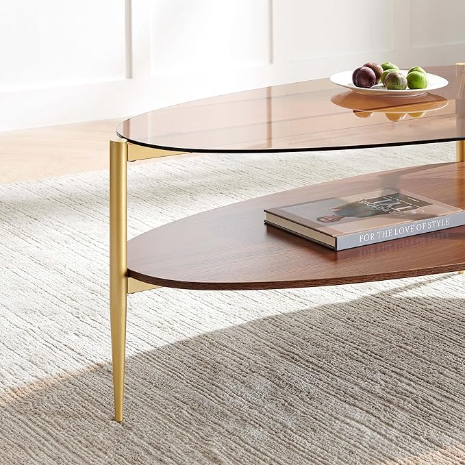 Oval Glass Coffee Table, Mid-Century Modern Design, L43 x W21 x H17 inch - Image 8
