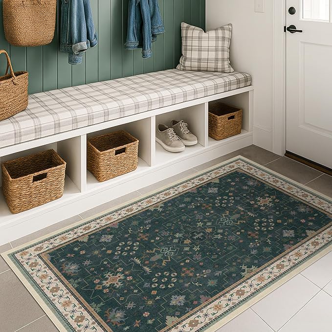 Dark Green Oushak 3x4 Large Entryway Rug - Image 2