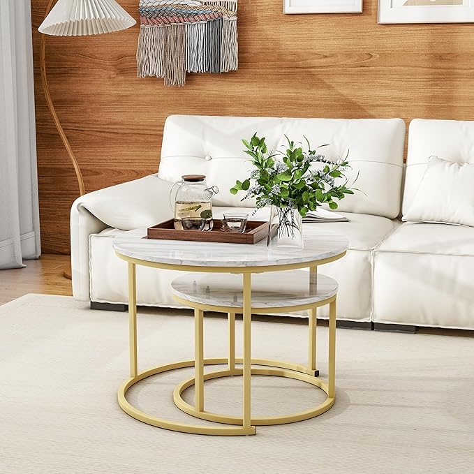 Round Coffee Table Set of 2 End Tables - Image 3