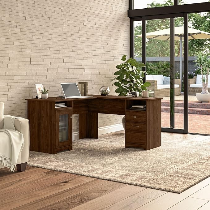 Bush Furniture Cabot L Shaped Computer Desk in Modern Walnut | Corner Table - Image 2