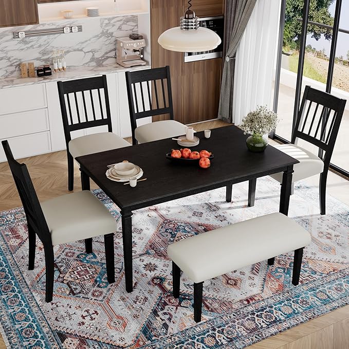 Merax 6-Piece Retro Dining Table Set, 6 Seats Wooden Rectangular Table - Image 2