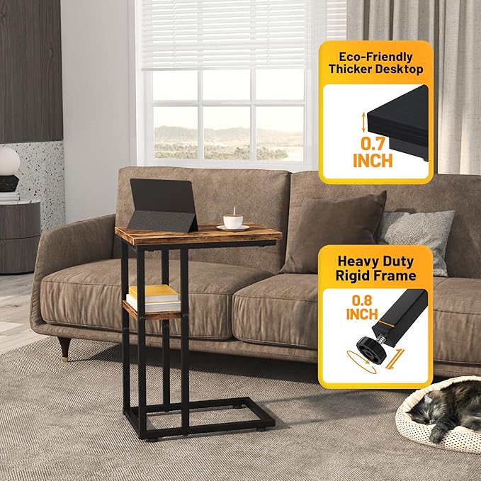 C Shaped End Table with Metal Frame, 2 Tier Sturdy C Table Side Table - Image 4