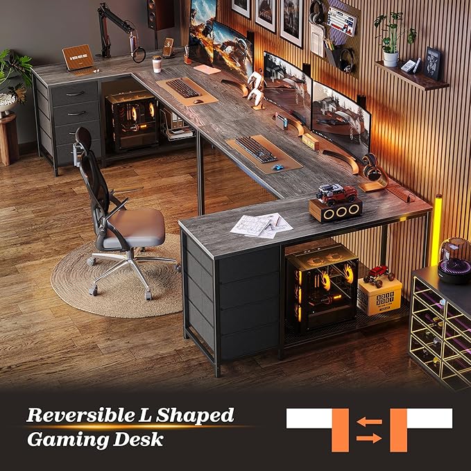 PRAISUN 53" L Shaped Desk with Power Outlets and USB-C Port, Reversible - Image 9