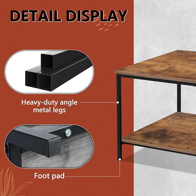 SENIG Small Brown Rectangle Wood and Metal Coffee Table - Image 5