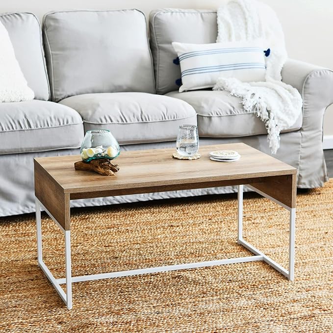 Household Essentials Wrap Rectangular Coffee Table Coastal Oak Rustic Wood - Image 2