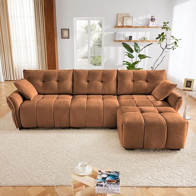 Modern Chenille Fabric 3-Seat Sofa w/Ottoman+2 Pillows, Premium Upholstery by FAVSH
