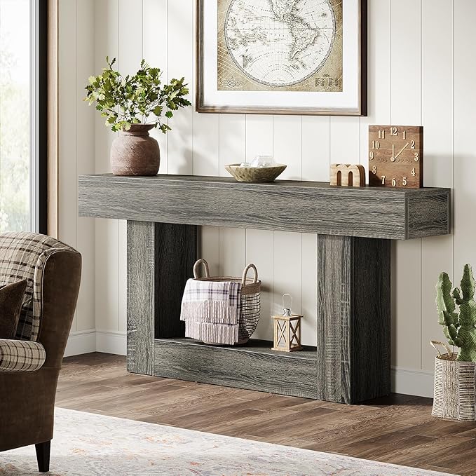 Tribesigns 63" Console Table, Farmhouse 2-Tier Entryway Table - Image 3