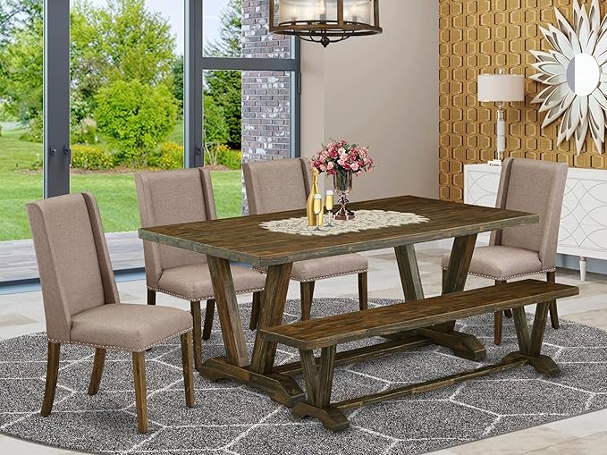 East West Furniture V777FL716-6 6 Piece Dinette Set Contains a Rectangle Dining - Image 2