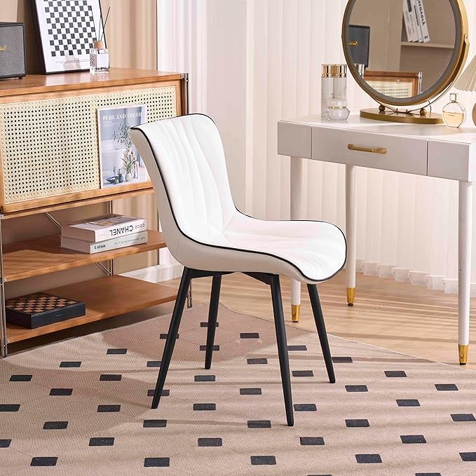Kidol & Shellder White Dining Chairs Set of 2, Faux Leather Upholstered Mid - Image 8