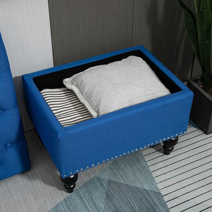HOMCOM Ottoman with Storage for Living Room, Button-Tufted Fabric Bench for - Image 8