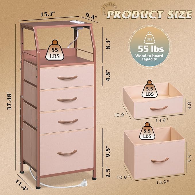 WLIVE 4 Drawer Dresser for Bedroom, Tall Night Stand Bed Side Table, End Table - Image 3