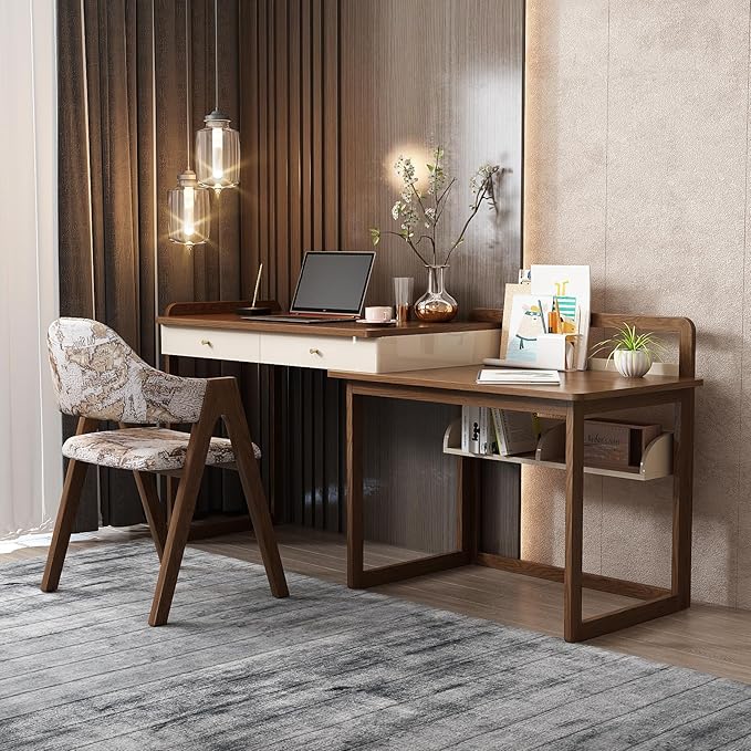 Lartis Extendable to 70" Solid Wood Desk, Storage Study Table - Image 6