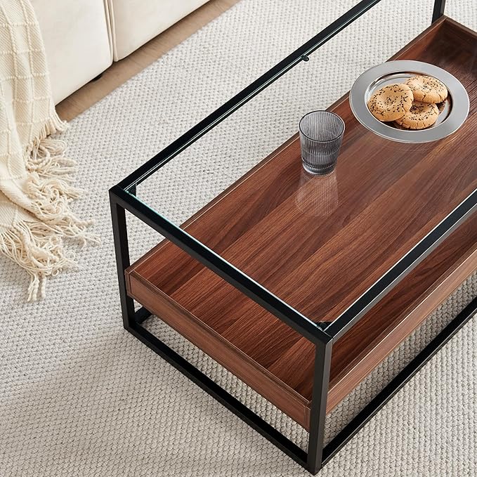 Shrine Glass Coffee Table, Glass and Wood Coffee Table, 39.2" D x 19.5" W x - Image 5