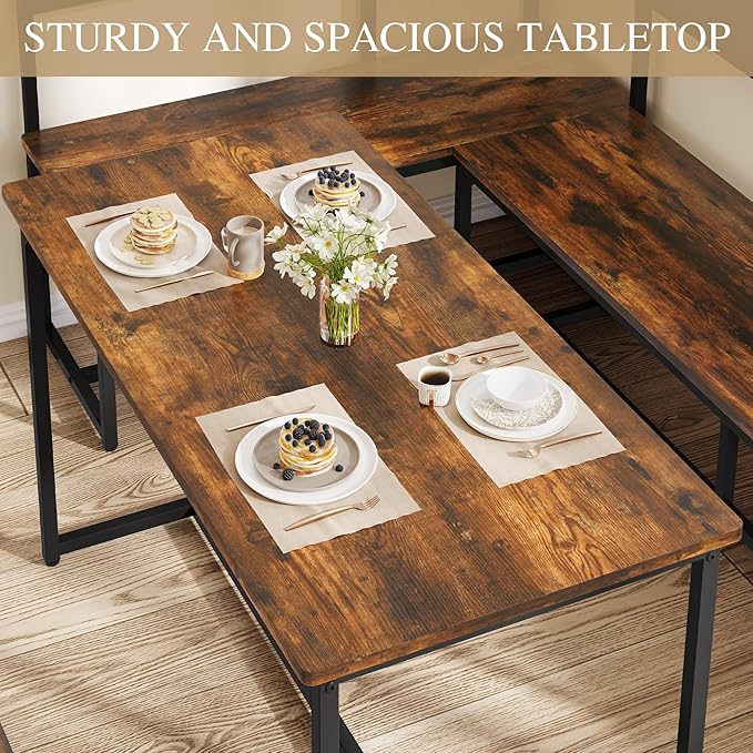 DWVO 3-Piece Dining Table Set for 4-6 People 47.2" Corner Dining Room Table - Image 3
