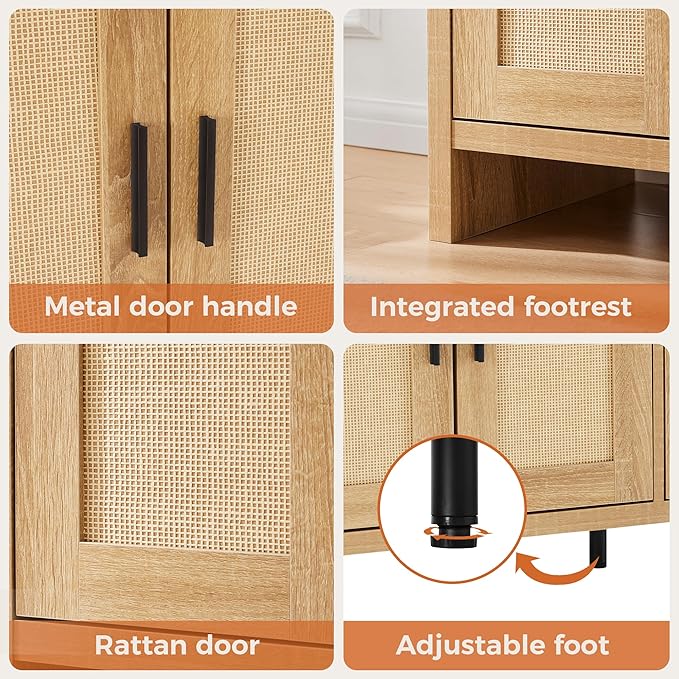 Rattan Buffet Cabinet with Storage, Sideboard Cabinet with Doors and Adjustable - Image 5