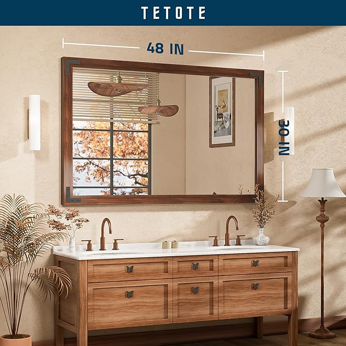 TETOTE 48 x 30 Walnut Wood Mirror - Image 7