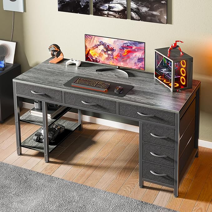 Huuger Computer Desk with 6 Drawers, 47 Inch Office Desk with Shelves, - Image 2
