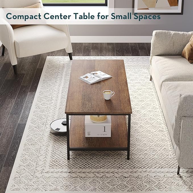 SAYGOER Coffee Table with Storage 2-Tier Industrial Center Table - Image 4