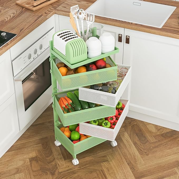Rotating Kitchen Storage Rack No Assembly, Fruit Basket, Bathroom Storage Cart - Image 3