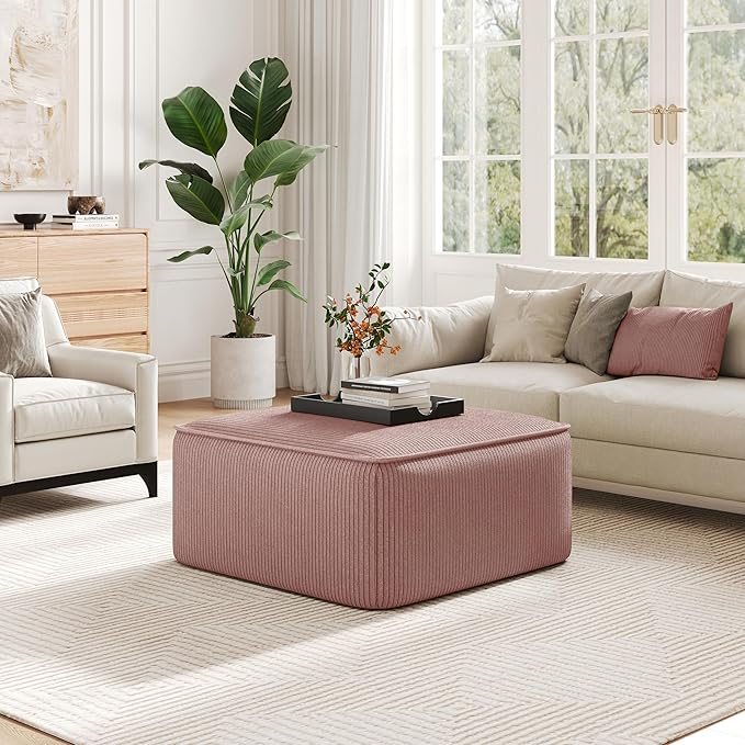 Christopher Knight Home Isa Square Ottoman Footstool, Corduroy Pouf Poufee - Image 4