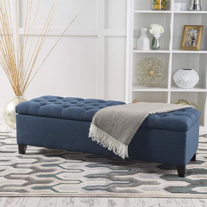 Christopher Knight Home Ottilie Fabric Storage Ottoman, Dark Blue, 17.75"D x - Image 2