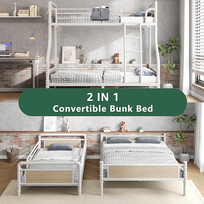 Metal Bunk Bed Twin Over Full, Industrial Bunkbeds Heavy Duty Bed - Image 3