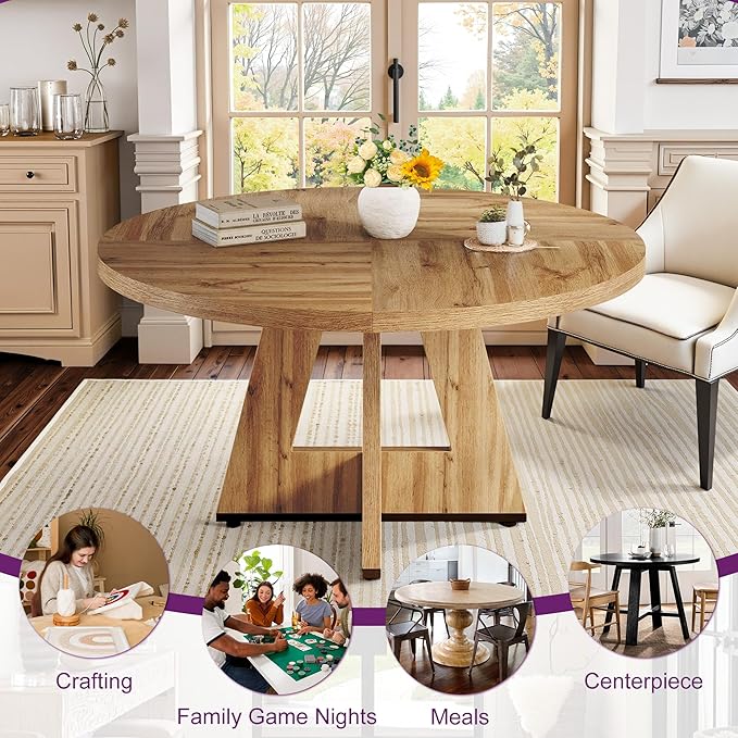 Round Dining Table for 4, Farmhouse Table for Dining Room, Living Room - Image 7