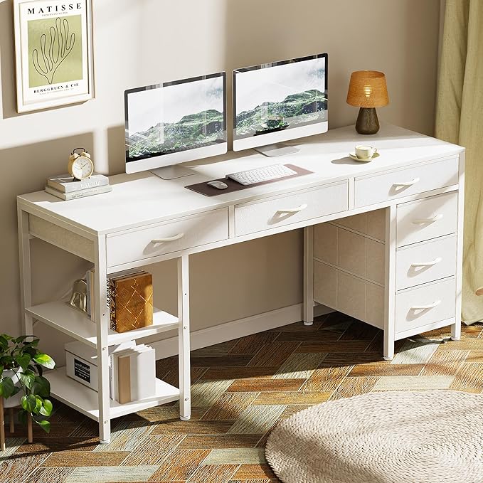 Huuger Computer Desk with 6 Drawers, 54 Inch Office Desk with Shelves, - Image 6