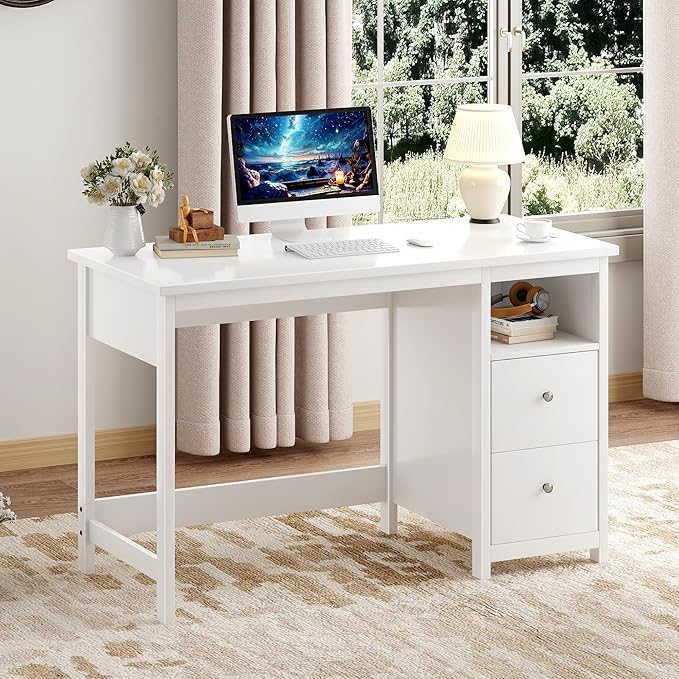 BHG White Desk with Drawers, Modern Small Computer Desk by BHG