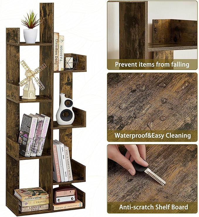 VECELO 8-Tier Tall Cactus-Shaped Tree Bookshelf, Vertical Bookcase - Image 3