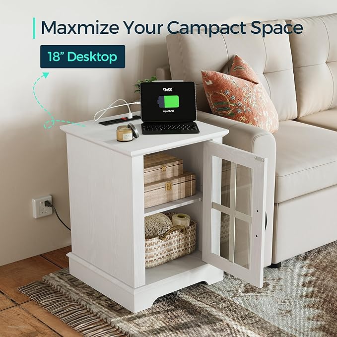 LINSY HOME End Table with Charging Station, Modern Side Table with Storage - Image 4