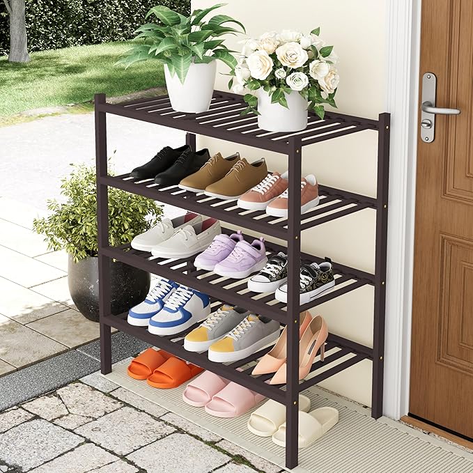 Smiry Shoe Rack, 4 Tier Thick Bamboo Shoe Organizer, Stackable Free Standing - Image 7