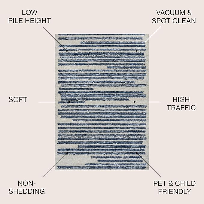 JONATHAN Y Khalil Modern Berber Stripe Cream/Navy Indoor Area Rug, Contemporary - Image 2