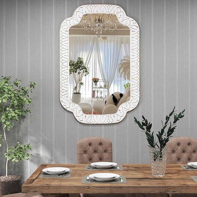 36x24 Inch Scalloped Wall Mirror by XGGJWW