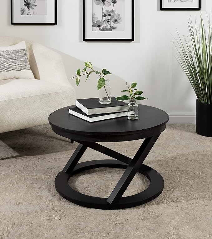 Kate and Laurel Aja Modern Round Wood Coffee Table; 26 Inch Diameter; Black; - Image 2