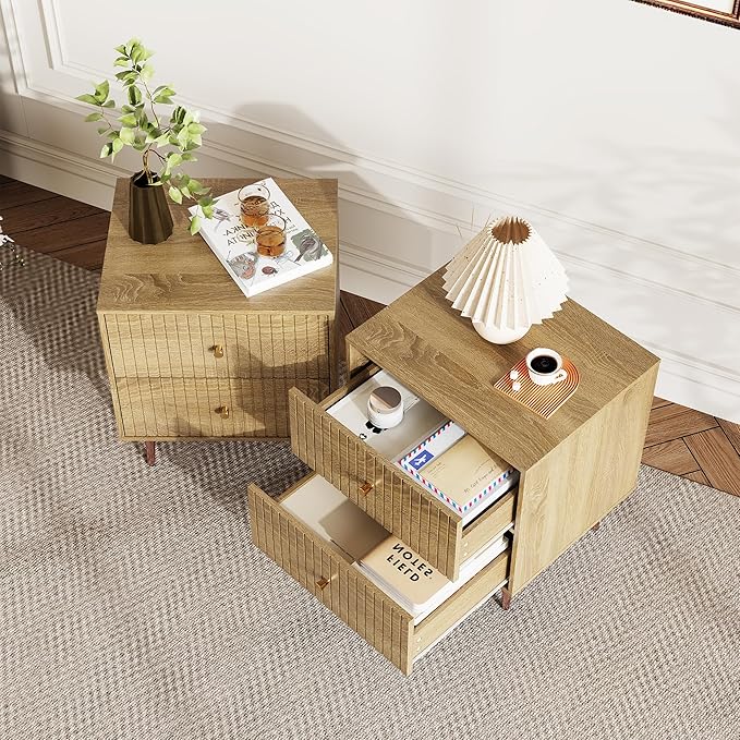 Wood Night Stand Set 2, Modern Bedside Table - Image 3