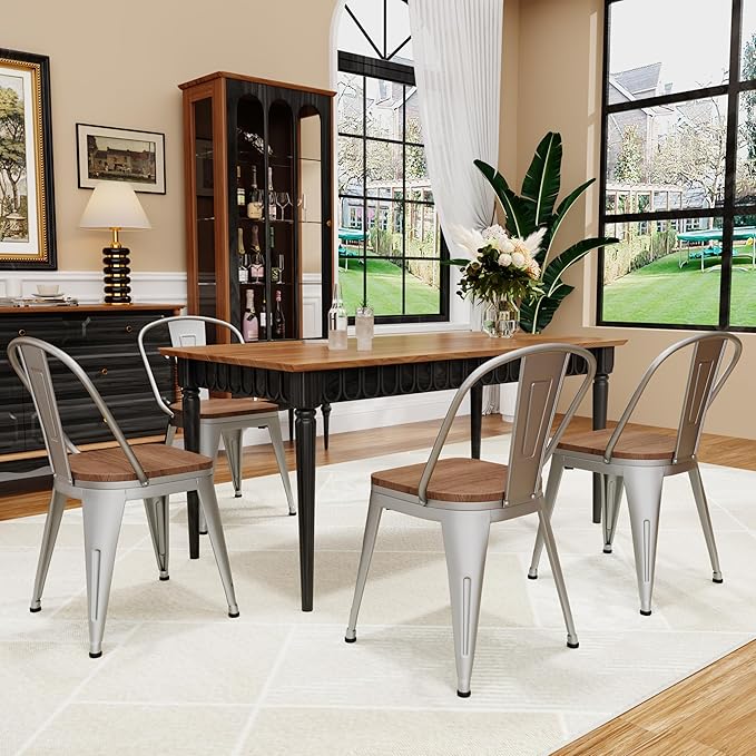 18 Inch Metal Dining Chairs, Arlunar Farmhouse Chairs Set of 4 Black Dining - Image 5